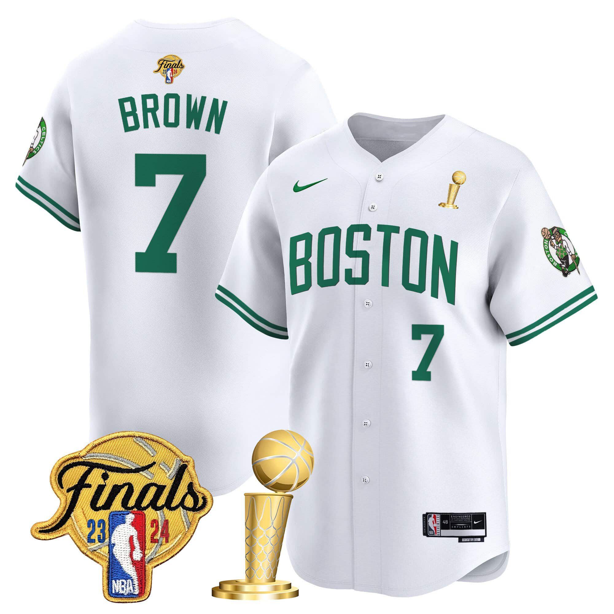 Men Boston Celtics #7 Brown White 2024 Nike Final & Champions Patch Baseball NBA Jersey->->NBA Jersey